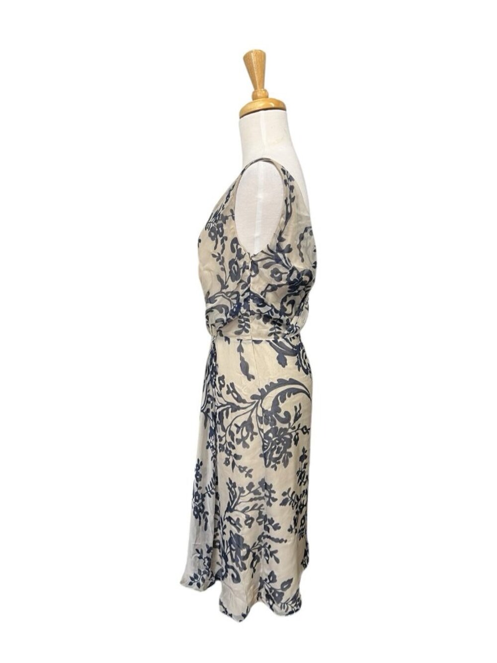 Valentino Roma Vintage Silk Faux Wrap Dress Size 4 Beige and Blue - Picture 2 of 10
